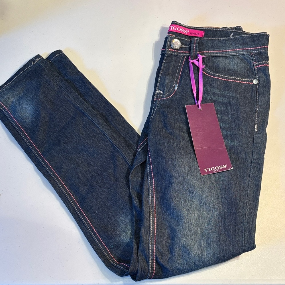 Vigoss Women's Dark Blue Skinny Jeans with Pink Stitching